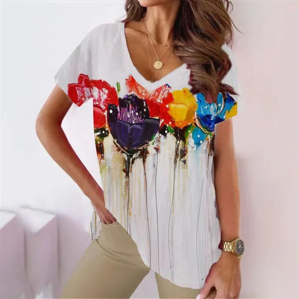 3d Women's T-shirts V Neck Summer Short Sleeve Tops Tees Feather Graphics Ladies Clothes Oversized Female Fashion Y2k Streetwear - Image 26