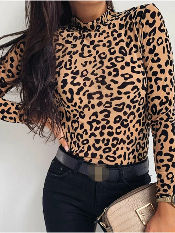 Women Blouses Fashion Leopard Print Turtle Neck Blouse Autumn Long Sleeve Shirts Party Ladies Clothes Womens Blouses And Tops - Image 5