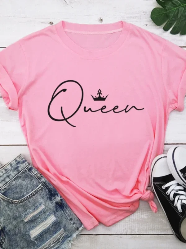 8 Colors Crown Queen Letter Print T Shirt Women Short Sleeve O Neck Loose Tshirt Summer Women Tee Shirt Tops Clothes Mujer - Image 3
