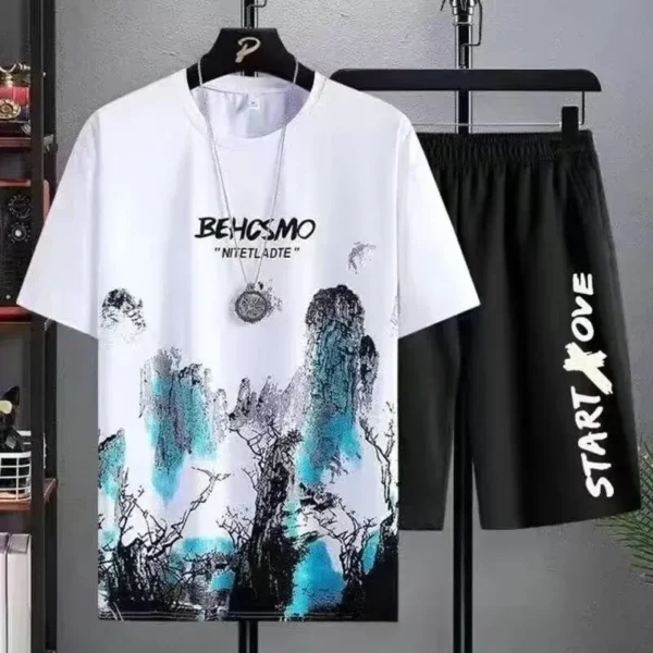 Summer Casual Set Men Thin Quick Dry Short Sleeve T-shirt Youth Home Clothes Sports Shorts Two-piece Set - Image 5