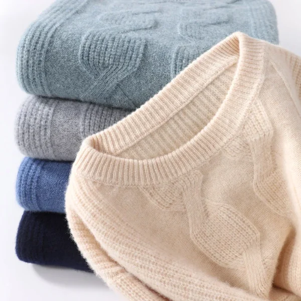 100%Pure Cashmere Autumn And Winter New Men's Round Neck Thickened Sweater Casual Business Oversized Knitted Cashmere Sweater - Image 6
