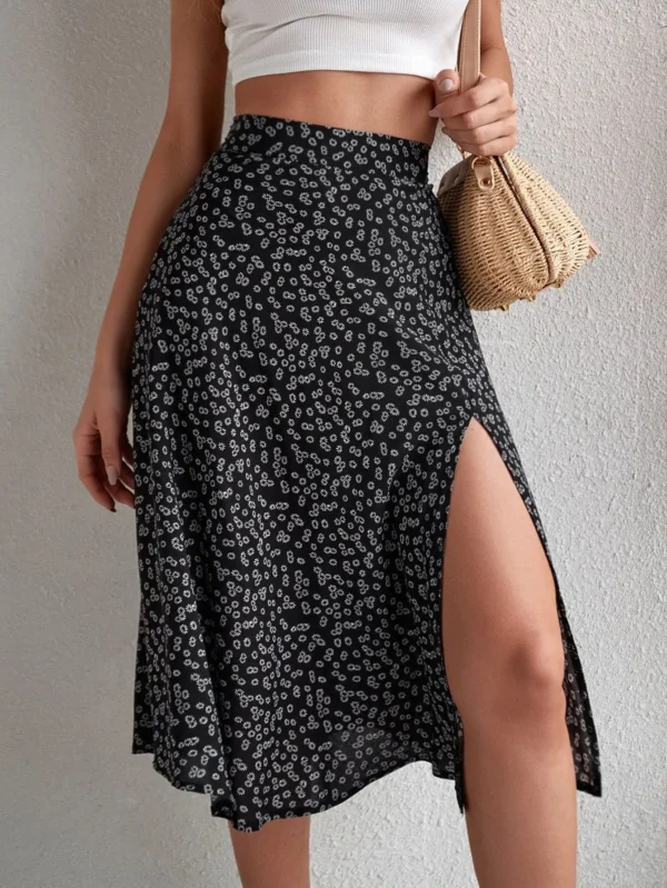 2023 New Women Summer Wrapped Skirts Beach Holiday Clothes High Waist Floral Print Split Casual Summer Midi Skirt Female Sexy Cl - Image 3