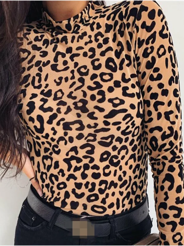 Women Blouses Fashion Leopard Print Turtle Neck Blouse Autumn Long Sleeve Shirts Party Ladies Clothes Womens Blouses And Tops - Image 2