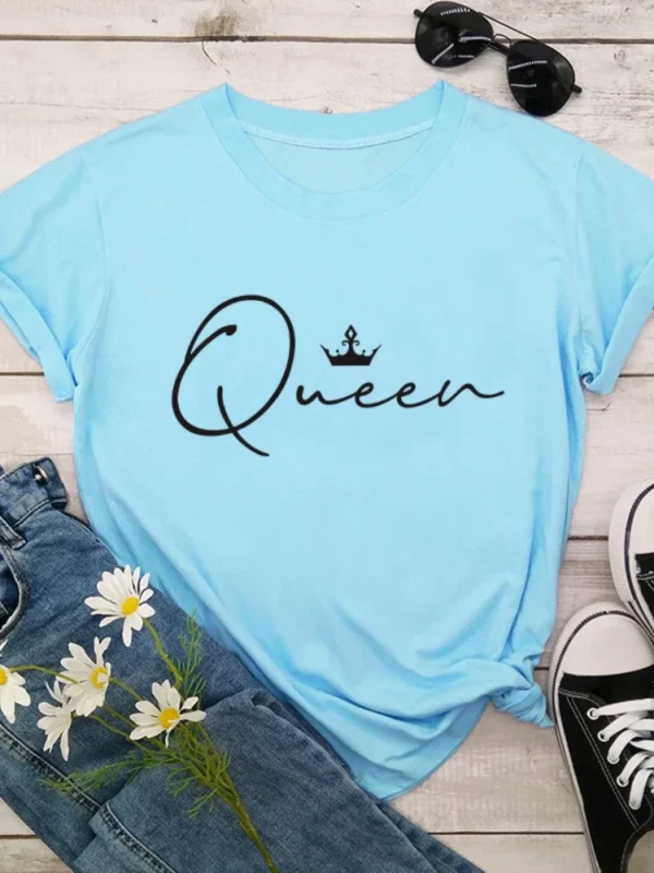 8 Colors Crown Queen Letter Print T Shirt Women Short Sleeve O Neck Loose Tshirt Summer Women Tee Shirt Tops Clothes Mujer - Image 2