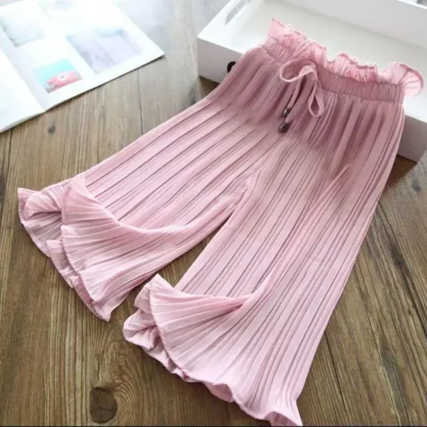 Childen's Girls Summer Ice Silk Wide Leg Pants Baby Fashion Lace Chiffon Waist Flare Trousers Kids Girl Loose Buttom Clothes - Image 3