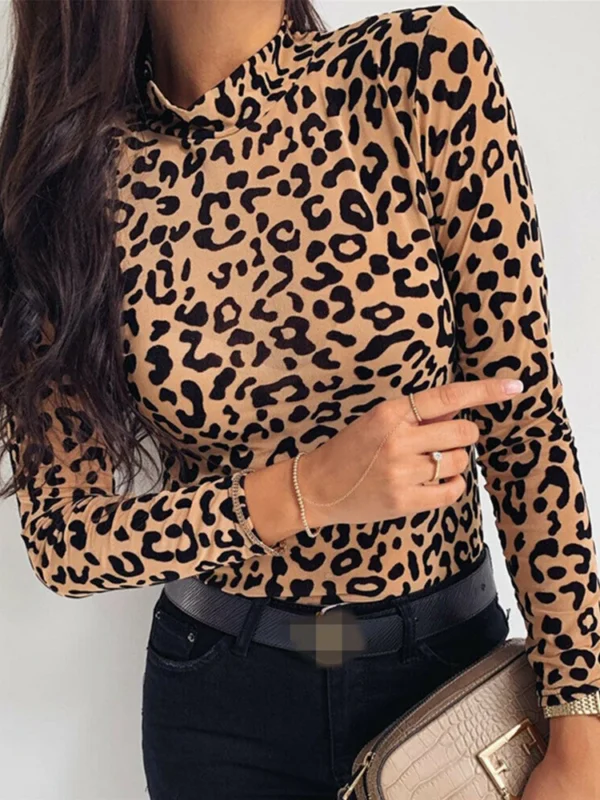 Women Blouses Fashion Leopard Print Turtle Neck Blouse Autumn Long Sleeve Shirts Party Ladies Clothes Womens Blouses And Tops - Image 4