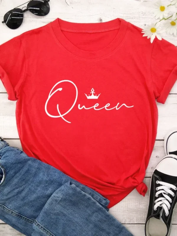 8 Colors Crown Queen Letter Print T Shirt Women Short Sleeve O Neck Loose Tshirt Summer Women Tee Shirt Tops Clothes Mujer - Image 4