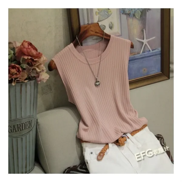 Summer Sleeveless Blouse Women O-neck Knitted Blouse Shirt Women Clothes Women Tops DF4903 - Image 9
