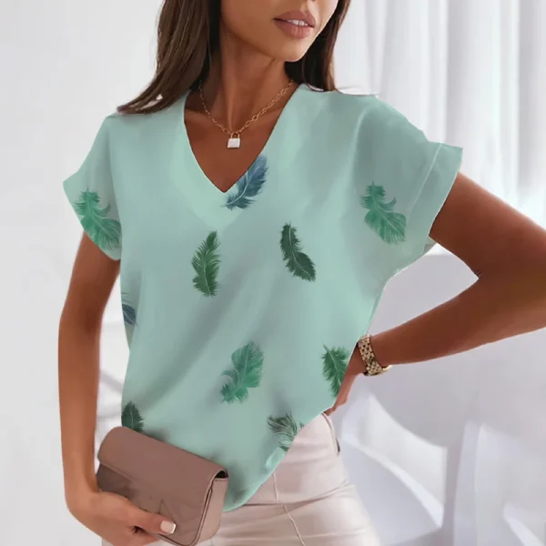 3d Women's T-shirts V Neck Summer Short Sleeve Tops Tees Feather Graphics Ladies Clothes Oversized Female Fashion Y2k Streetwear - Image 9