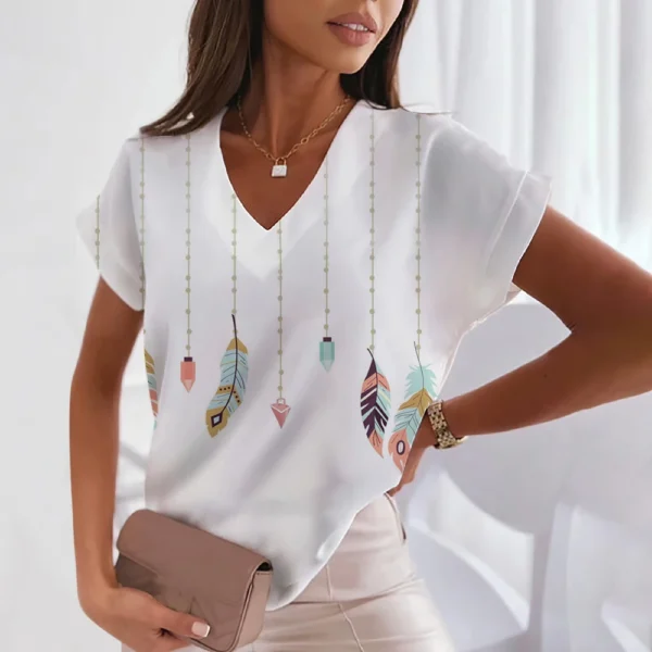 3d Women's T-shirts V Neck Summer Short Sleeve Tops Tees Feather Graphics Ladies Clothes Oversized Female Fashion Y2k Streetwear - Image 30