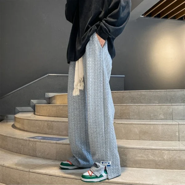Men High Street Sweatpants Fashion Loose Casual Side Slit Straight-Leg Pants Vintage Blue Jacquard Casual Bottoms Male Clothes - Image 6
