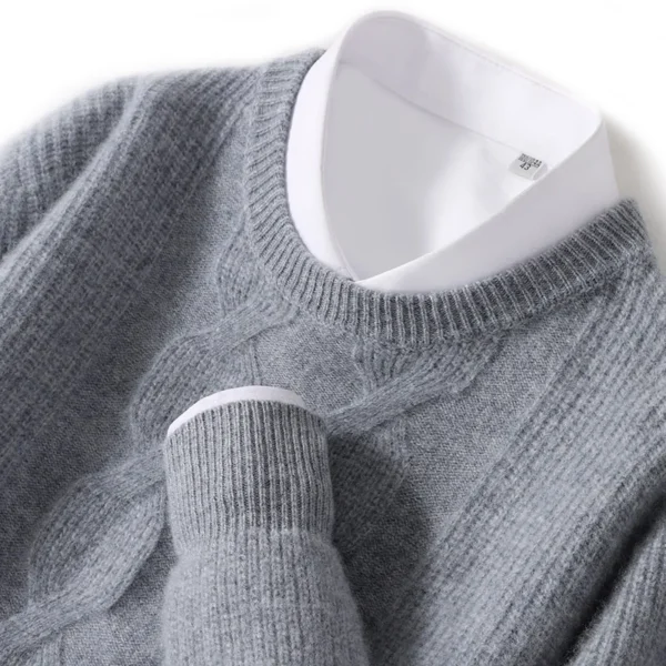 100%Pure Cashmere Autumn And Winter New Men's Round Neck Thickened Sweater Casual Business Oversized Knitted Cashmere Sweater - Image 8