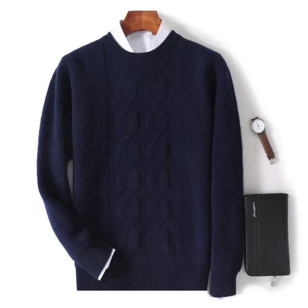 100%Pure Cashmere Autumn And Winter New Men's Round Neck Thickened Sweater Casual Business Oversized Knitted Cashmere Sweater - Image 4