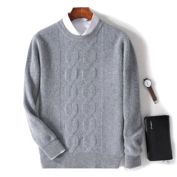 100%Pure Cashmere Autumn And Winter New Men's Round Neck Thickened Sweater Casual Business Oversized Knitted Cashmere Sweater - Image 3