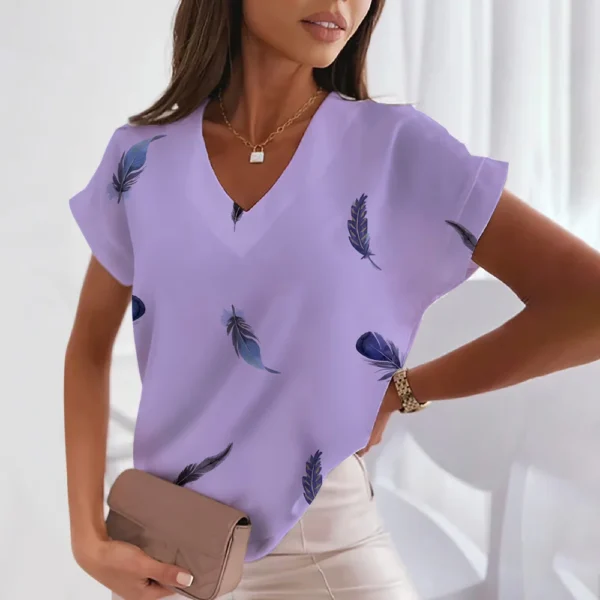 3d Women's T-shirts V Neck Summer Short Sleeve Tops Tees Feather Graphics Ladies Clothes Oversized Female Fashion Y2k Streetwear - Image 10