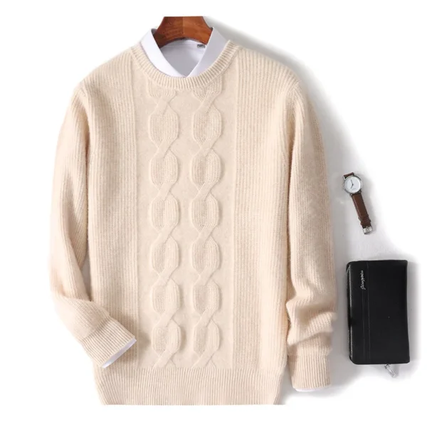 100%Pure Cashmere Autumn And Winter New Men's Round Neck Thickened Sweater Casual Business Oversized Knitted Cashmere Sweater - Image 2