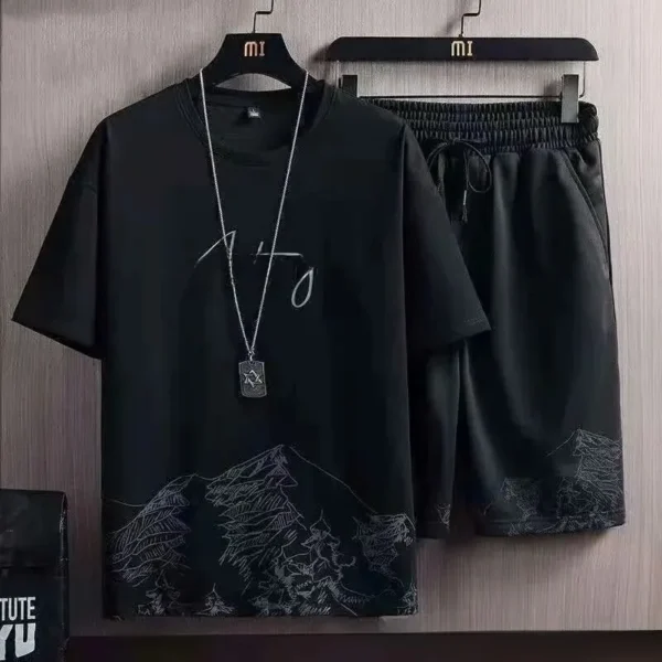 Summer Casual Set Men Thin Quick Dry Short Sleeve T-shirt Youth Home Clothes Sports Shorts Two-piece Set - Image 6