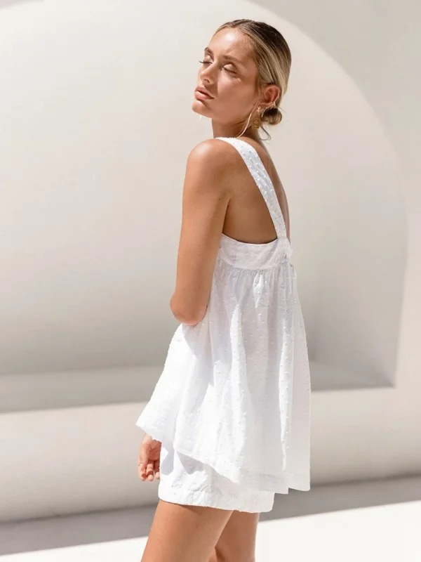 Restve Casual Pajamas Womens Cotton 2 Piece Set White Tank Top Sleeveless Loose Female Home Suits With Shorts Solid Autumn 2022 - Image 3