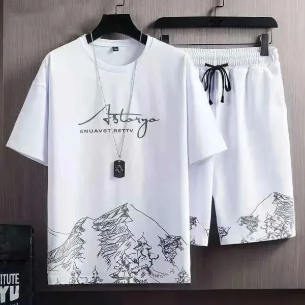 Summer Casual Set Men Thin Quick Dry Short Sleeve T-shirt Youth Home Clothes Sports Shorts Two-piece Set - Image 8