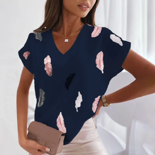 3d Women's T-shirts V Neck Summer Short Sleeve Tops Tees Feather Graphics Ladies Clothes Oversized Female Fashion Y2k Streetwear - Image 17