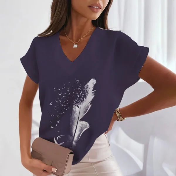3d Women's T-shirts V Neck Summer Short Sleeve Tops Tees Feather Graphics Ladies Clothes Oversized Female Fashion Y2k Streetwear - Image 23