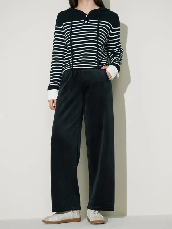 DUSHU 【2 Colors】Women Winter Thicken Casual Beige Full Length Warm Trousers Waist Drawstring Design Female Black Commuter Pant - Image 10