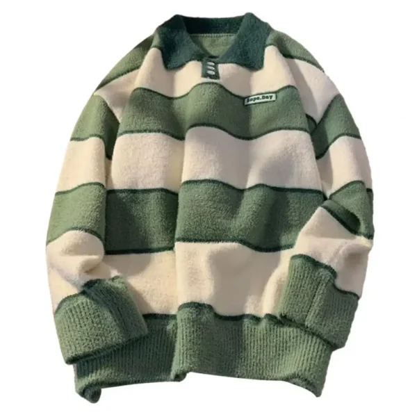 Men Loose Sweater Men's Women's Winter Sweaters Warm Knit Tops With Loose Fit Striped Print Pullover Lazy Style Couple Clothes - Image 8