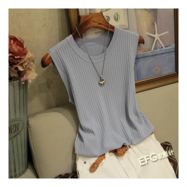 Summer Sleeveless Blouse Women O-neck Knitted Blouse Shirt Women Clothes Women Tops DF4903 - Image 8