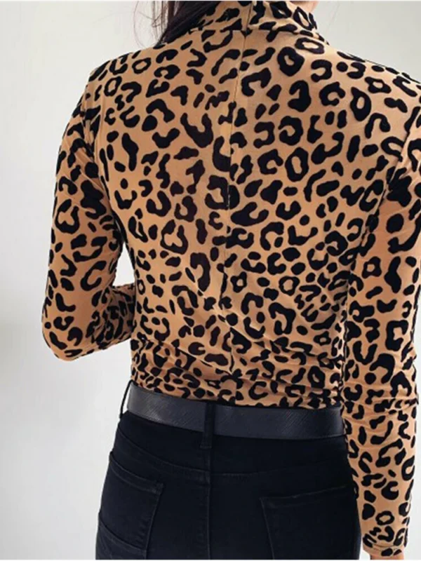 Women Blouses Fashion Leopard Print Turtle Neck Blouse Autumn Long Sleeve Shirts Party Ladies Clothes Womens Blouses And Tops - Image 3