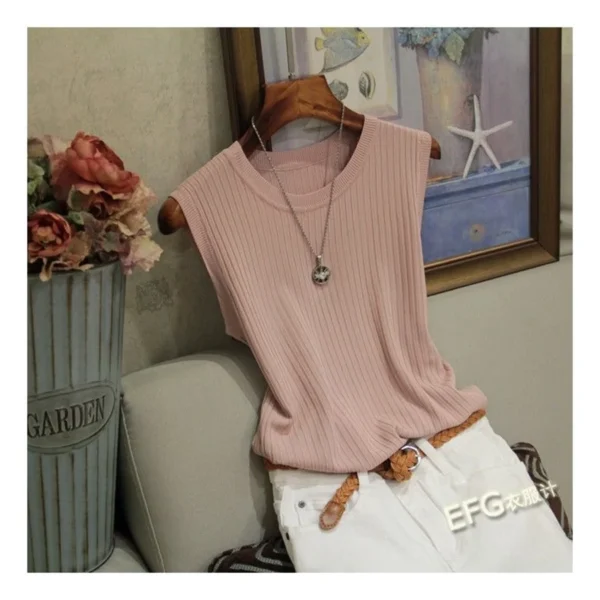 Summer Sleeveless Blouse Women O-neck Knitted Blouse Shirt Women Clothes Women Tops DF4903 - Image 4