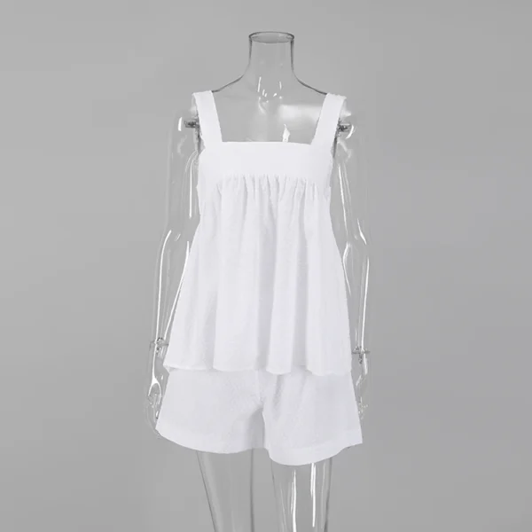 Restve Casual Pajamas Womens Cotton 2 Piece Set White Tank Top Sleeveless Loose Female Home Suits With Shorts Solid Autumn 2022 - Image 5