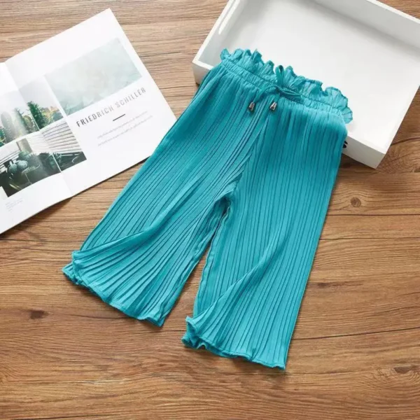 Childen's Girls Summer Ice Silk Wide Leg Pants Baby Fashion Lace Chiffon Waist Flare Trousers Kids Girl Loose Buttom Clothes - Image 9