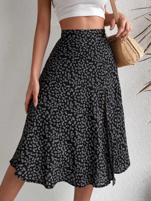 2023 New Women Summer Wrapped Skirts Beach Holiday Clothes High Waist Floral Print Split Casual Summer Midi Skirt Female Sexy Cl - Image 5