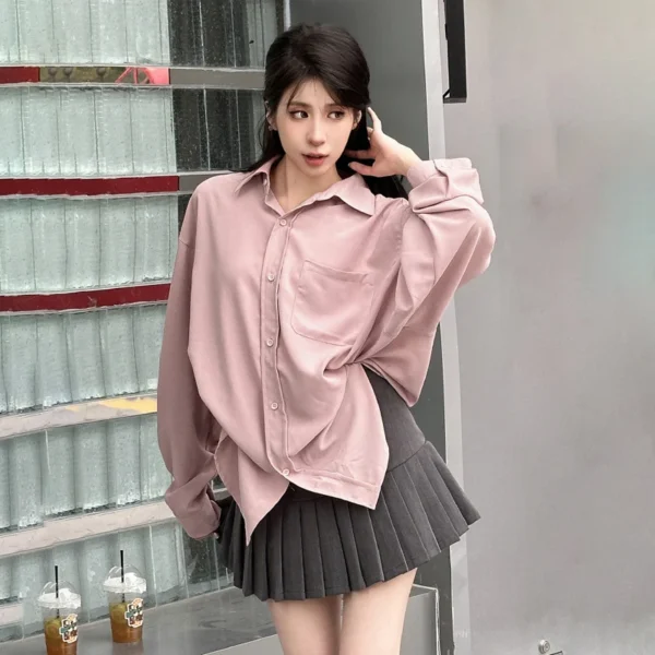 TFETTERS Brand Japan Shirts for Men 2024 Spring Summer Baggy Turn Down Collar Plain Shirt for Couples Minimalist Male Clothes - Image 3