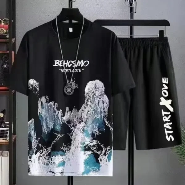 Summer Casual Set Men Thin Quick Dry Short Sleeve T-shirt Youth Home Clothes Sports Shorts Two-piece Set - Image 7