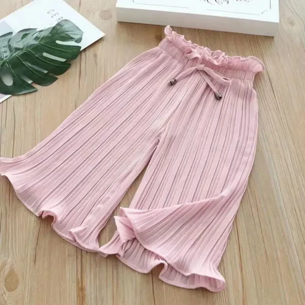 Childen's Girls Summer Ice Silk Wide Leg Pants Baby Fashion Lace Chiffon Waist Flare Trousers Kids Girl Loose Buttom Clothes - Image 4