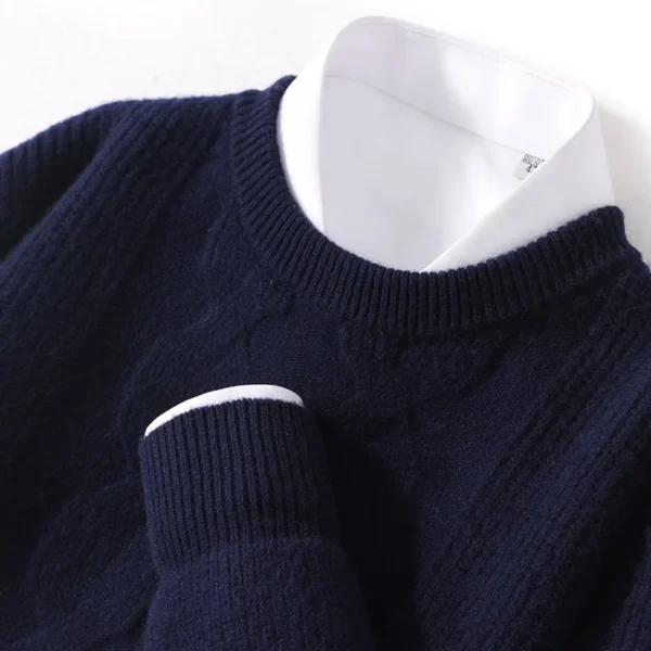 100%Pure Cashmere Autumn And Winter New Men's Round Neck Thickened Sweater Casual Business Oversized Knitted Cashmere Sweater - Image 9