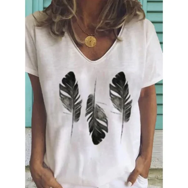 3d Women's T-shirts V Neck Summer Short Sleeve Tops Tees Feather Graphics Ladies Clothes Oversized Female Fashion Y2k Streetwear - Image 18