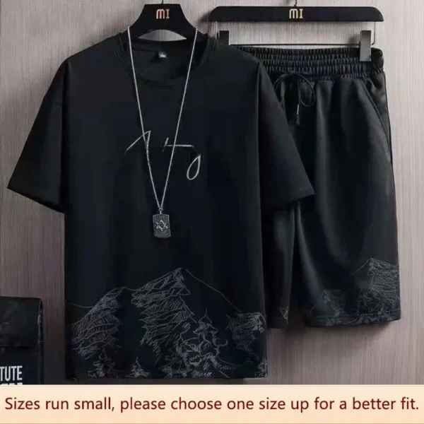 Summer Casual Set Men Thin Quick Dry Short Sleeve T-shirt Youth Home Clothes Sports Shorts Two-piece Set