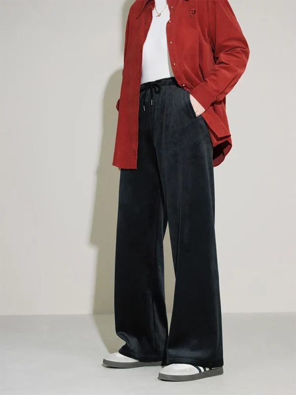 DUSHU 【2 Colors】Women Winter Thicken Casual Beige Full Length Warm Trousers Waist Drawstring Design Female Black Commuter Pant - Image 8