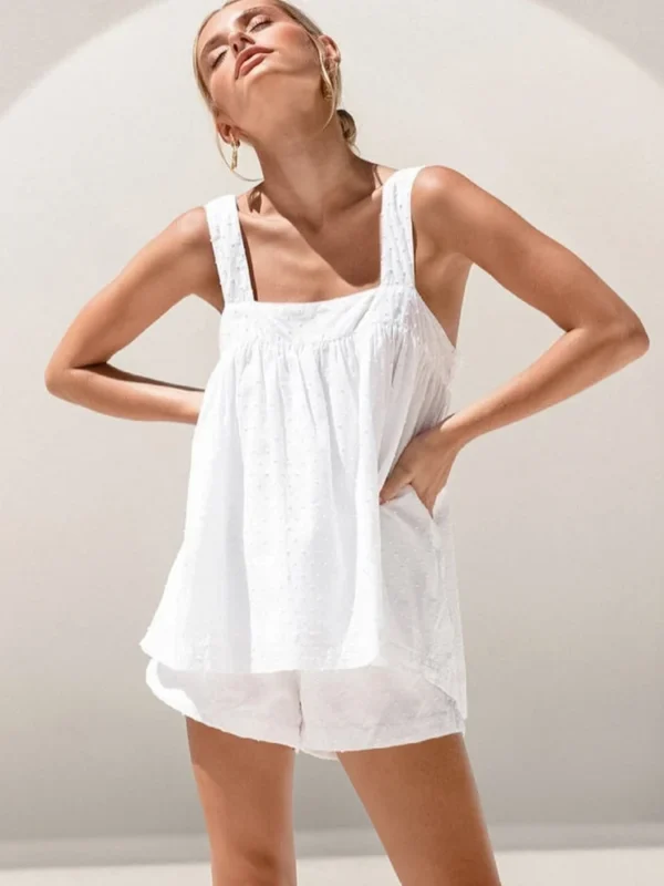 Restve Casual Pajamas Womens Cotton 2 Piece Set White Tank Top Sleeveless Loose Female Home Suits With Shorts Solid Autumn 2022 - Image 8