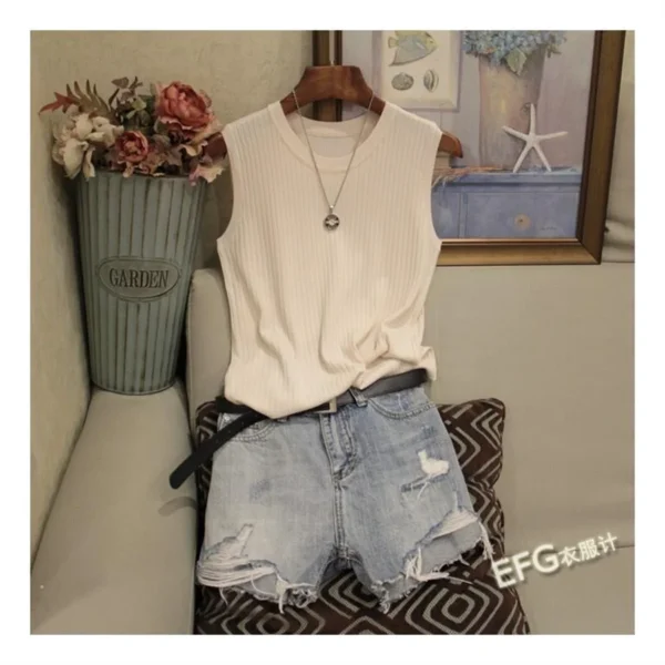 Summer Sleeveless Blouse Women O-neck Knitted Blouse Shirt Women Clothes Women Tops DF4903 - Image 3