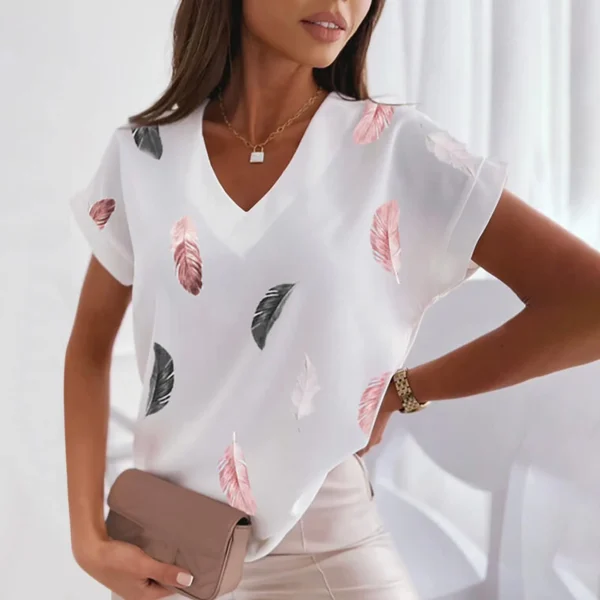 3d Women's T-shirts V Neck Summer Short Sleeve Tops Tees Feather Graphics Ladies Clothes Oversized Female Fashion Y2k Streetwear - Image 11